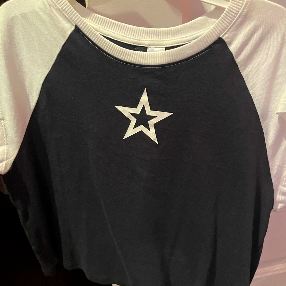Navy Blue Cropped Y2K Star Top